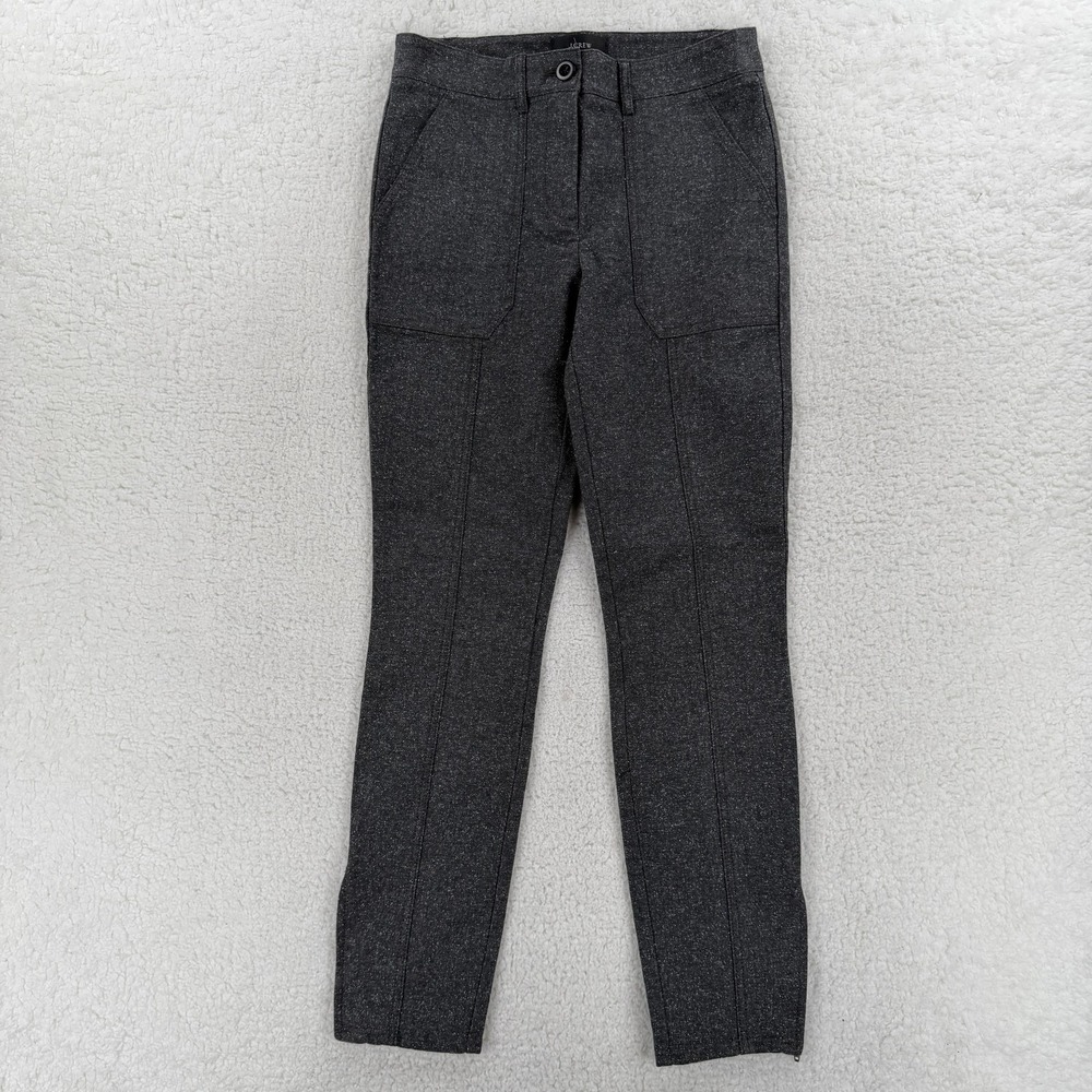 J.Crew Pants Womens 2 Gray Herringbone Tweed Ankle Zip Skinny Stretch Career NWT